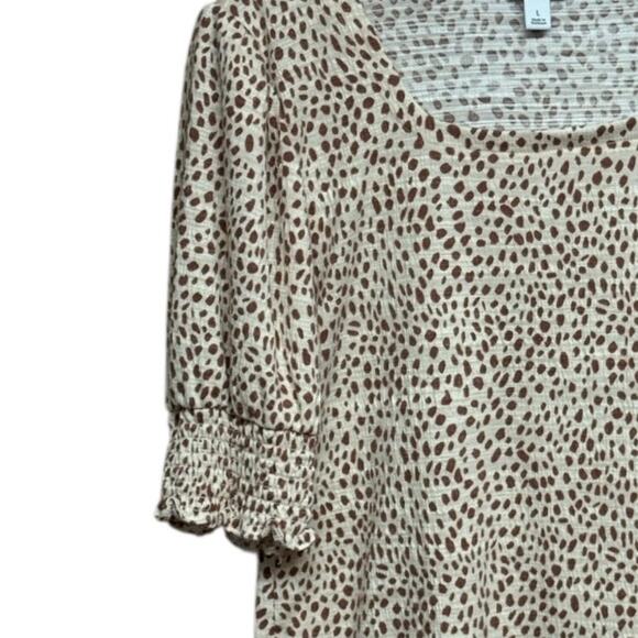 Nine West Animal Print Smocked Puff Short Sleeves Top Shirt Size Large - Picture 3 of 6